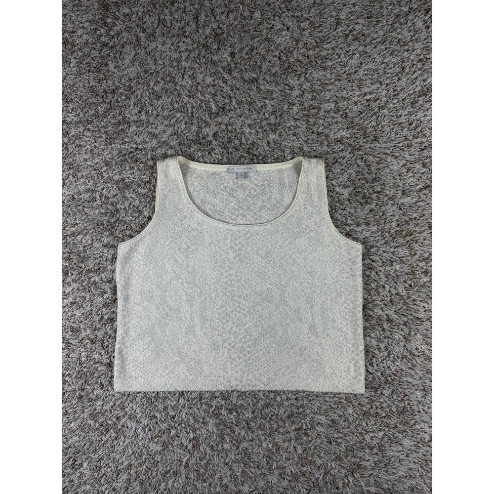 St. John Couture Sleeveless Knit Shell Top Ivory Snake Print Women's Size 6